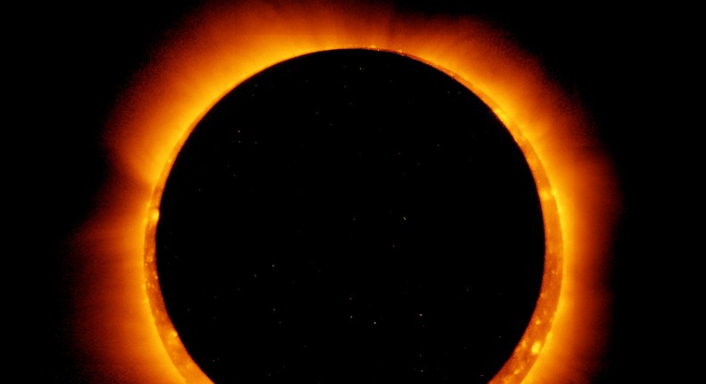 An annular solar eclipse as seen by Japan's Hinode spacecraft.JAXA/NASA/Hinode via Getty Images