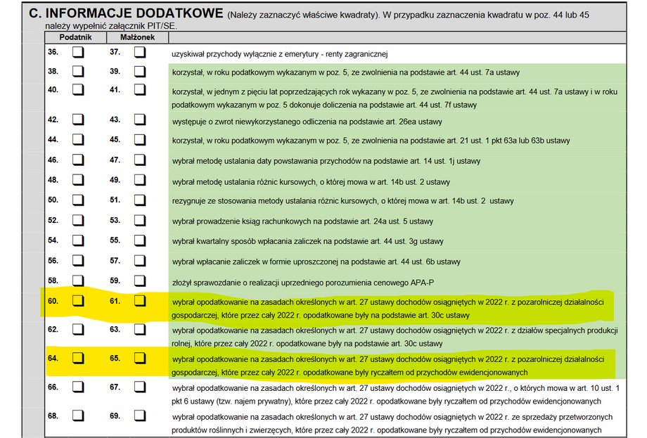 Które pola trzeba zaznaczyć PIT-36, aby wstecznie zmienić formę opodatkowania na skalę PIT