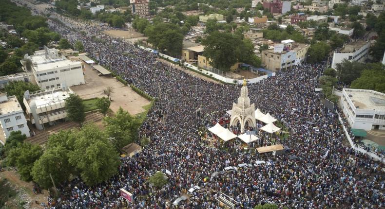 Tens of thousands converged on Independence square in Bamako