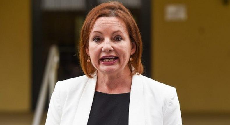 Sussan Ley addresses the media in Albury at the back door of her office over expenses.