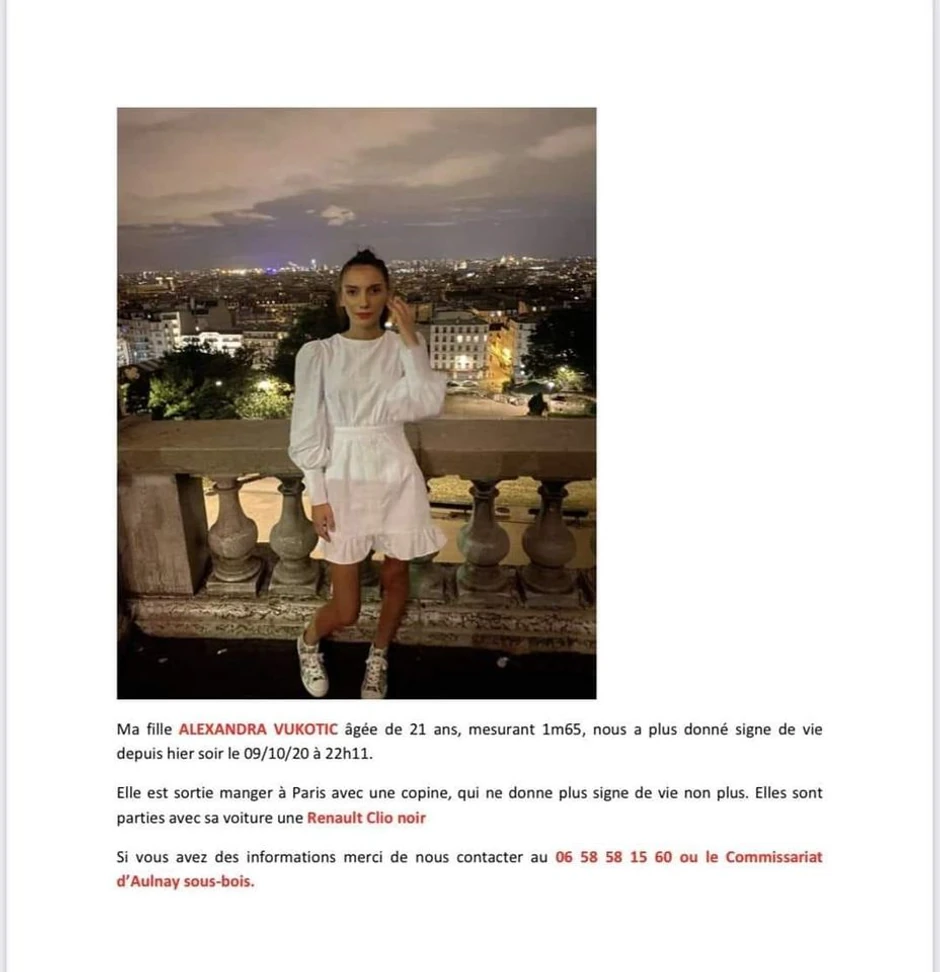 Aleksandra Vukotić, nestala u Parizu