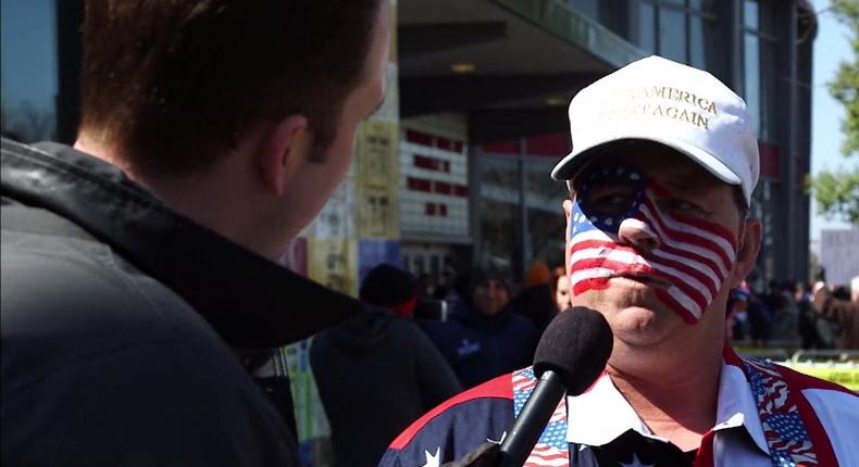 Daily Show correspondent Jordan Klepper speaks to supporters of Donald Trump at a rally in Nashville.