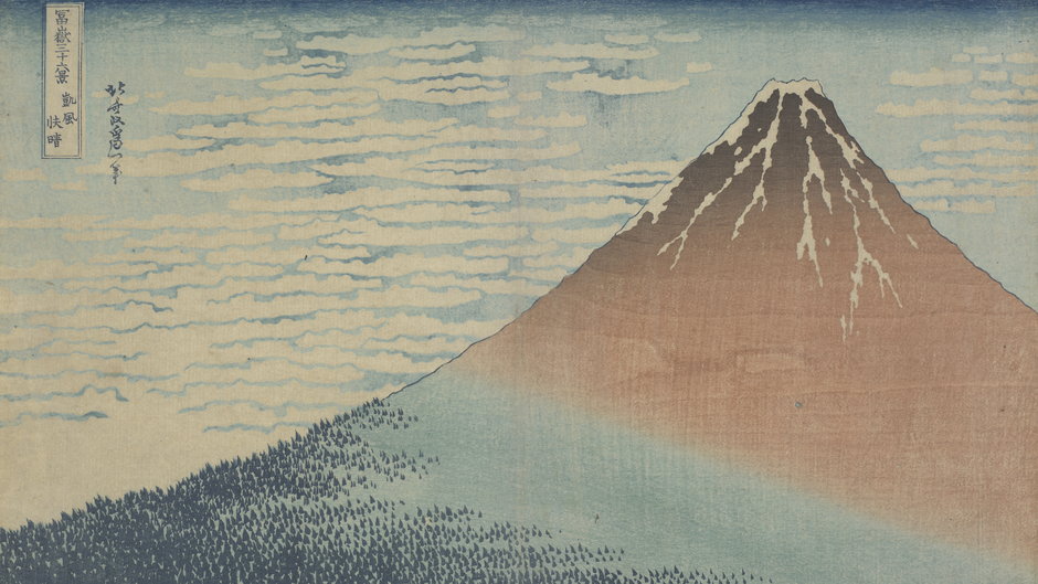 Hokusai - "Piękna pogoda przy południowym wietrze Gaifu kaisei" z serii "Trzydzieści sześć  widoków góry Fuji"