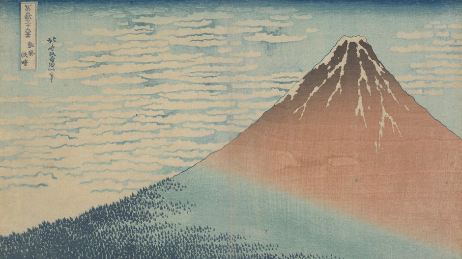 Hokusai - "Piękna pogoda przy południowym wietrze Gaifu kaisei" z serii "Trzydzieści sześć  widoków góry Fuji"