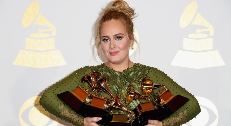 Adele with her 2017 Grammys haul.