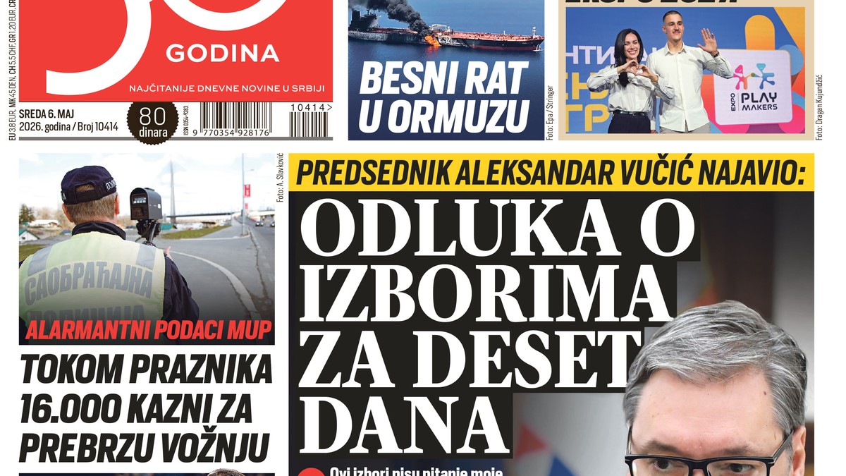 Blic naslovna strana za 6.5.