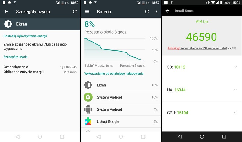 Wiko WIM Lite - czas pracy na baterii, AnTuTu Benchmark