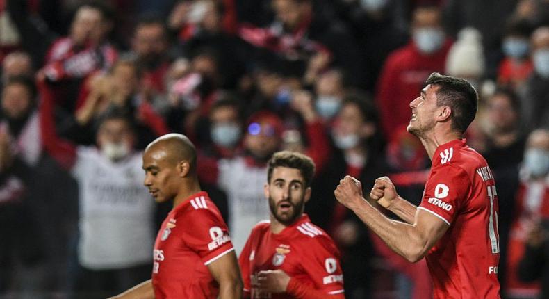 Roman Yaremchuk (R) scored his first Champions League goal for Benfica Creator: PATRICIA DE MELO MOREIRA