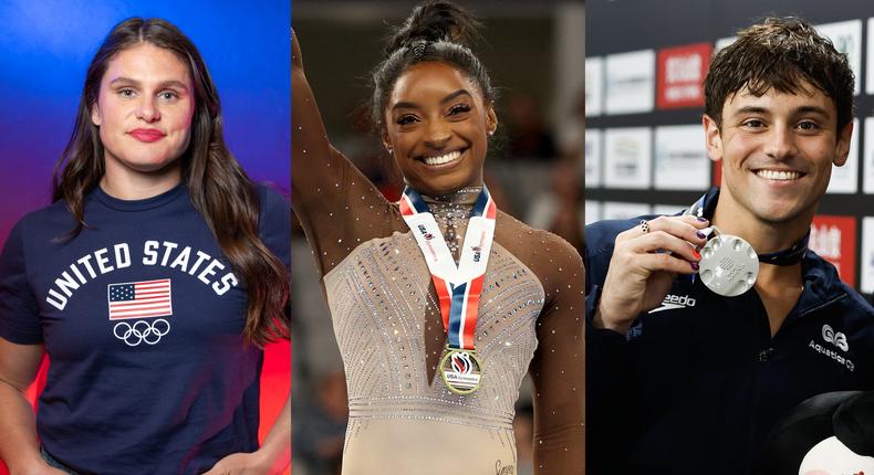 Olympians Ilona Maher, Simone Biles, and Tom Daley.Mike Coppola/Staff/Getty Images; Elsa/Staff/Getty Images; Wang He/Stringer/Getty Images