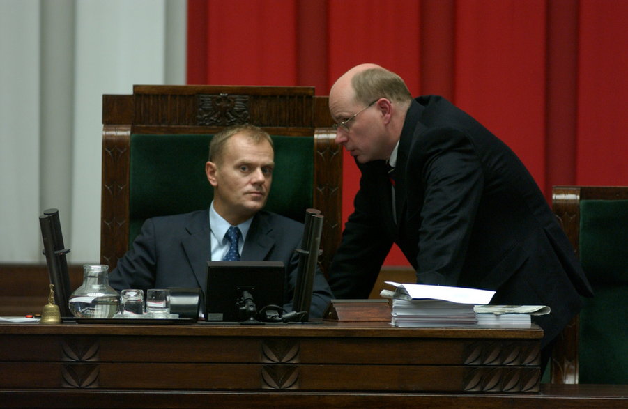 Donald Tusk i Jan Rokita w 2003 r.