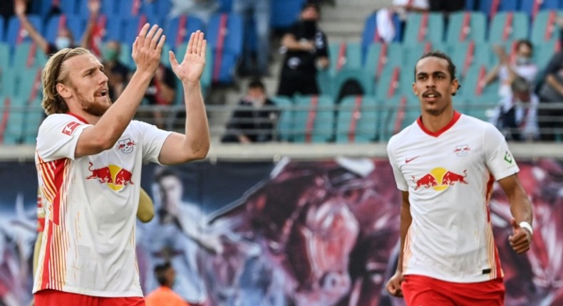 Emil Forsberg (left) and Yussuf Poulsen both scored in RB Leipzig's opening day win over Mainz