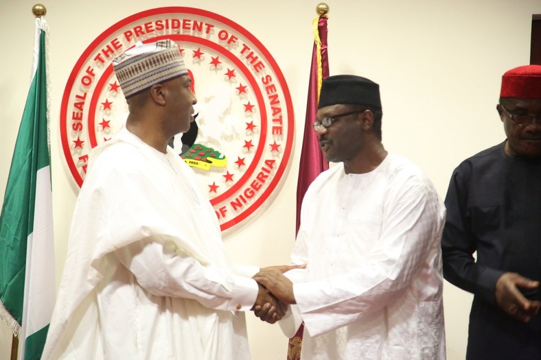Senate President, Bukola Saraki and INEC chairman, Mahmood Yakubu 