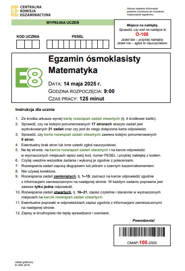 Egzamin ósmoklasisty 2025. Matematyka [ARKUSZE CKE]