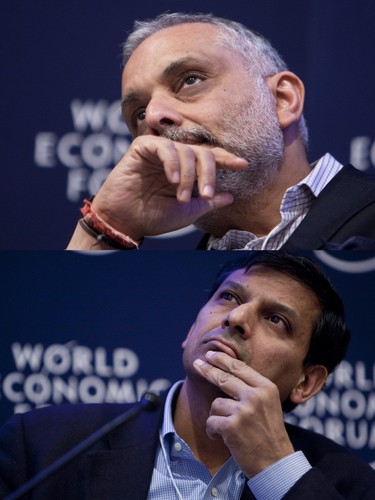 U góry Hari Bhartia, jeden z prezesów Jubilant Bhartia Group, u dołu Raghuram Rajan, profesor finansów na University of Chicago, Davos, 26. stycznia 2011 r.