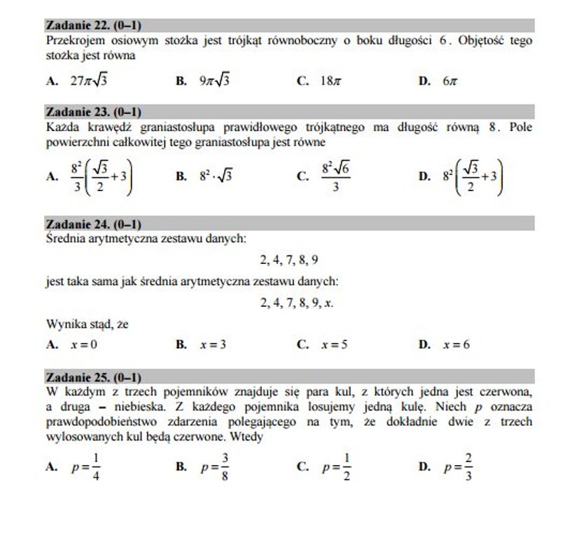 Arkusz egzaminacyjny - matematyka, poziom podstawowy