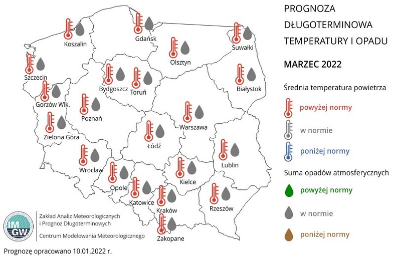 Prognoza pogody IMGW na marzec 2022 r.