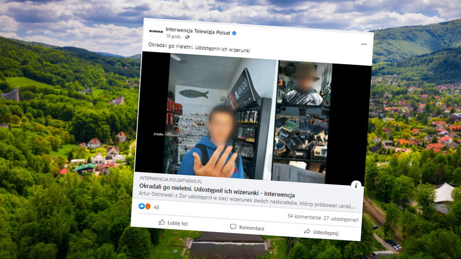 Właściciel sklepu wędkarskiego opublikował w sieci wizerunki nastolatków, którzy chcieli ukraść sprzęt o wartości 600 zł (Screen: Facebook.com/Interwencja Telewizja Polsat)