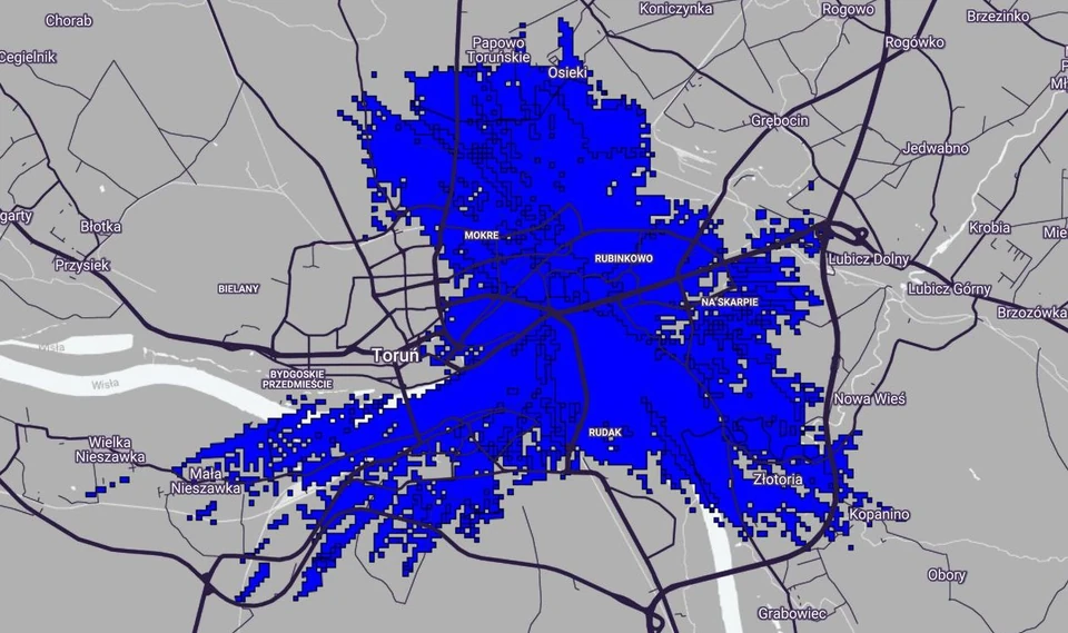 Mapa zasięgu 5G w Play - Toruń