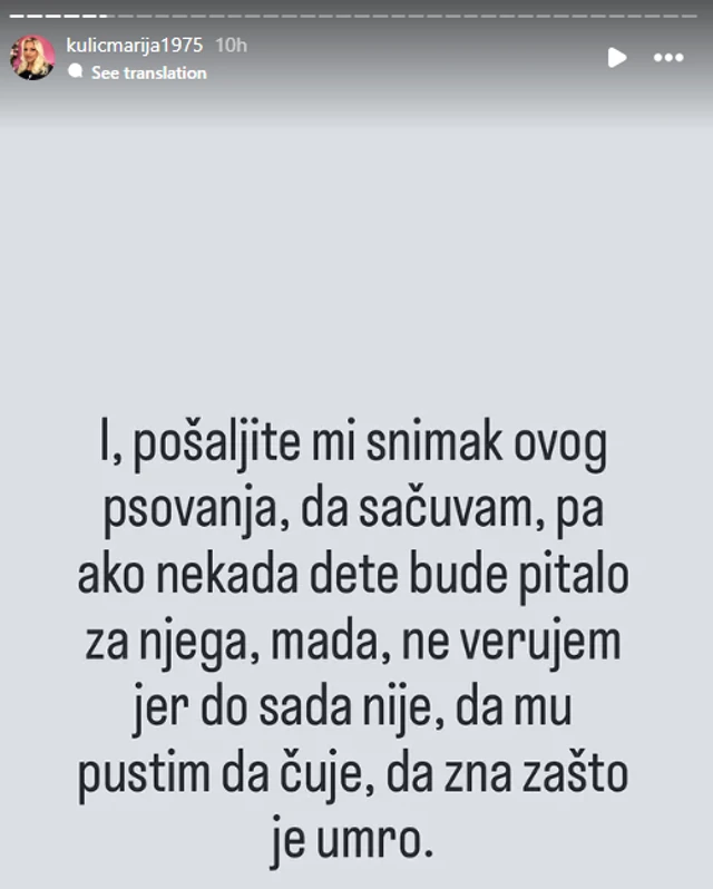"Dajte snimak da mali Željko zna zašto je Ivan Marinković umro!" Marija Kulić zapanjila izlaganjem