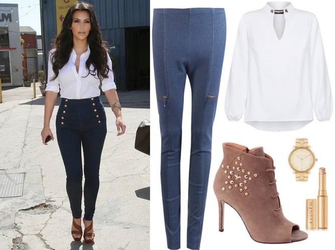 STYLIZACJE inspirowane Kim Kardashian: Spodnie – Rabarbar/rabarbar.com.pl,  bluzka – Mosquito/mosquito.pl, buty – Gianmarko/gianmarko.pl, akcesoria – TKMAXX/tkmaxx.pl