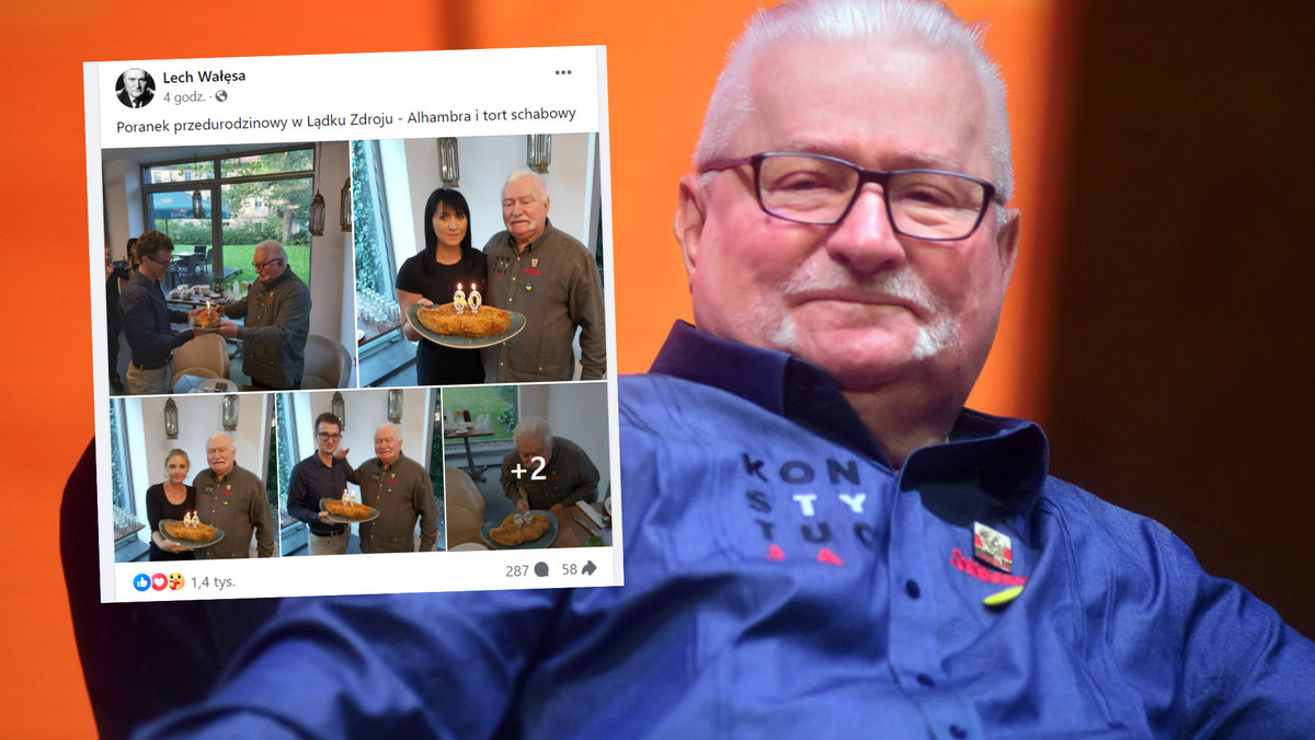 Lech Wałęsa pokazał nietypowy tort na 80. urodziny.  Internauci rozbawieni