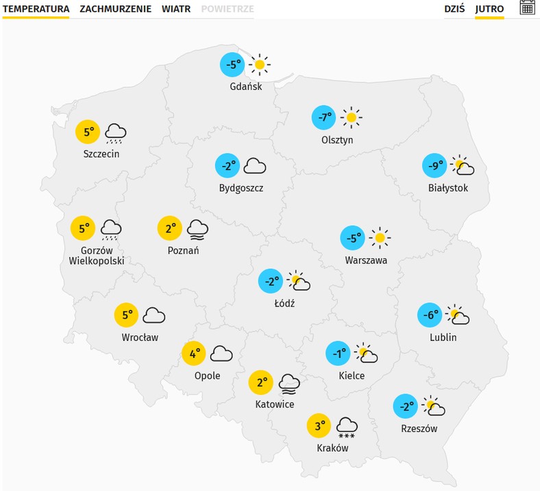 Zapowiadana temperatura na czwartek