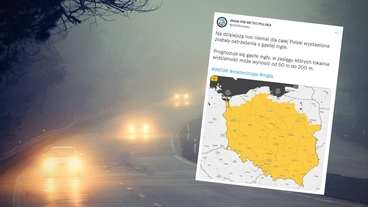 Gęste mgły i słaba widoczność. Alerty IMGW niemal dla całego kraju