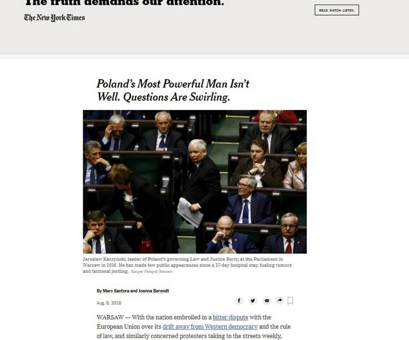 Na co choruje prezes PiS? „New York Times” o Kaczyńskim