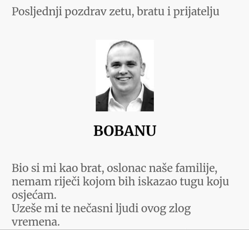 Čitulje Bobanu Sjekloću