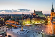 Panorama of Warsaw with Old Town at night