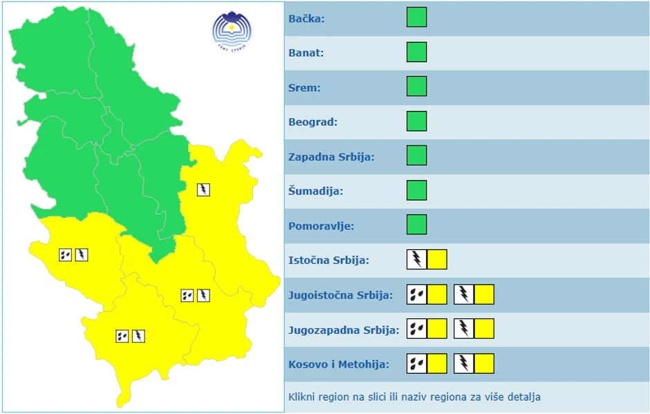 Meteoalarm za nedelju, 27 april