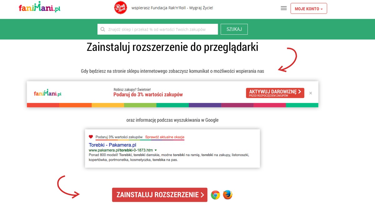 Serwis FaniMani.pl przedstawia unowocześnioną i usprawnioną wersję wtyczki do przeglądarek Mozilla Firefox i Google Chrome, która nie pozwoli zapomnieć o możliwości wsparcia wybranej organizacji podczas zakupów.