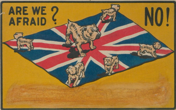 "Czy się boimy? Nie!" Wielka Brytania i jej "dzieci" na straży imperium (fot. British Library, domena publiczna).