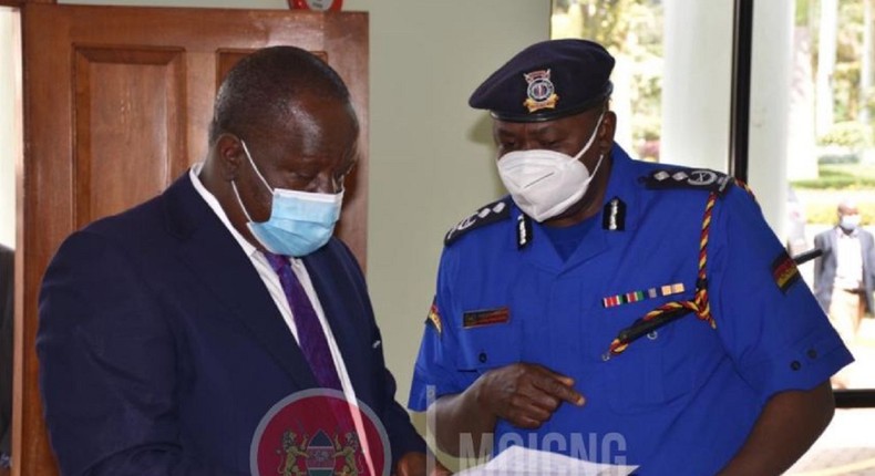 Interior CS Fred Matiangi with Inspector General Hillary Mutyambai 