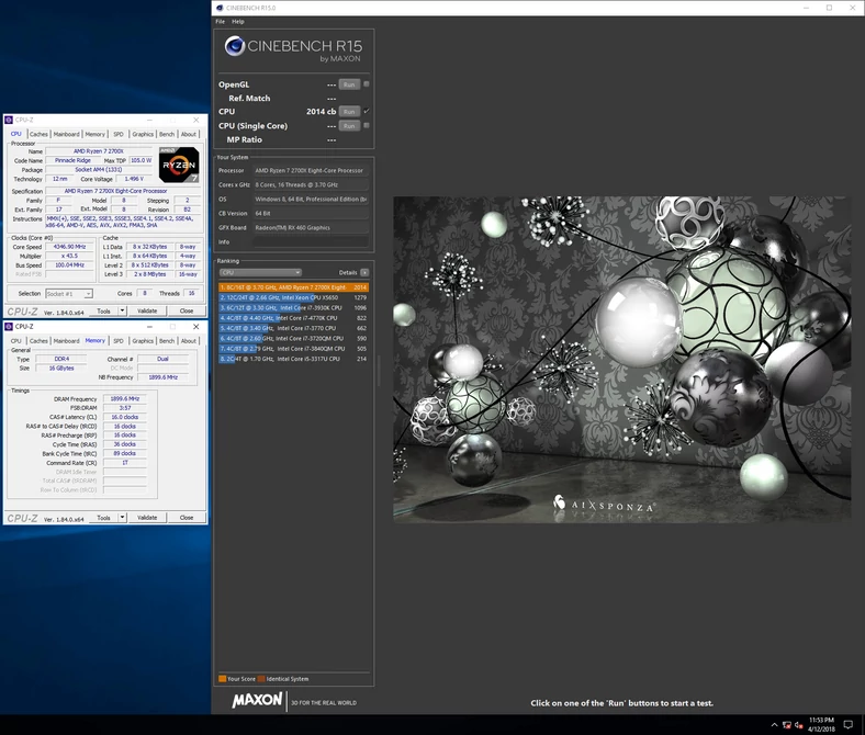 Zestaw G.Skill Sniper X podkręcony do DDR-3800 na płycie MSI X470 Gaming M7 AC. Wynik uzyskaliśmy podczas konferencji AMD i pokazu procesorów Ryzen drugiej generacji