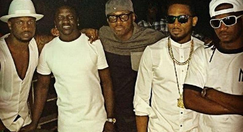 (L-R) Peter Okoye, Akon, Ayo Shonaiya, D'banj and Paul Okoye