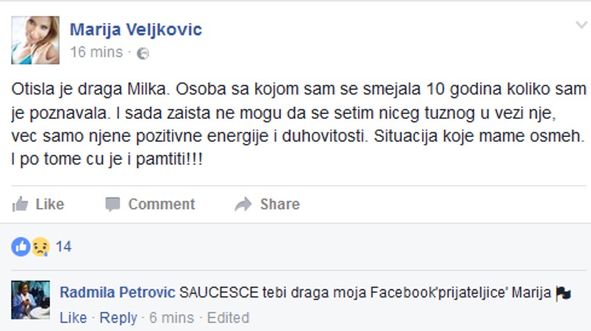 Marija se ovako oprostila od Milke Canić