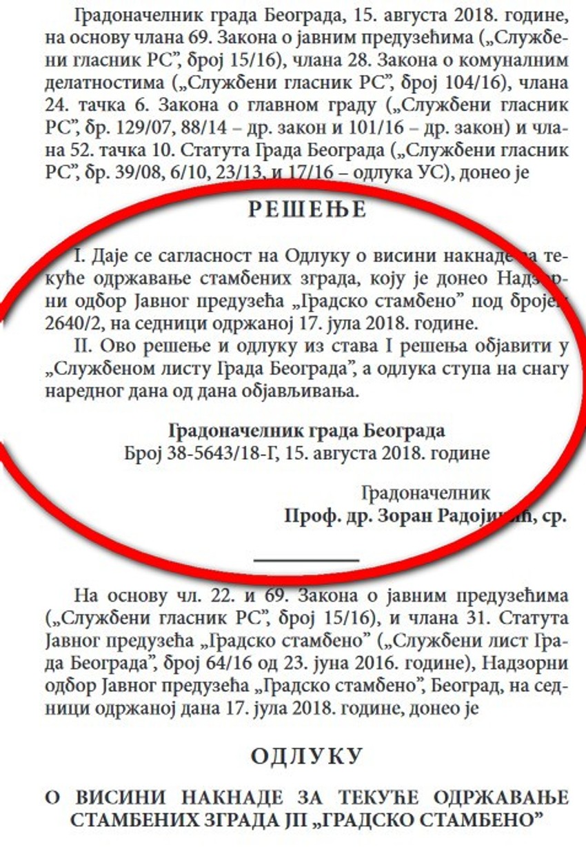 Izvod iz Službenog lista grada Beograda