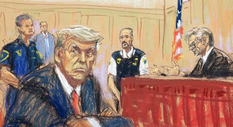 Former President Donald Trump appears in court for an arraignment before Judge Juan Merchan.Jane Rosenberg/Reuters