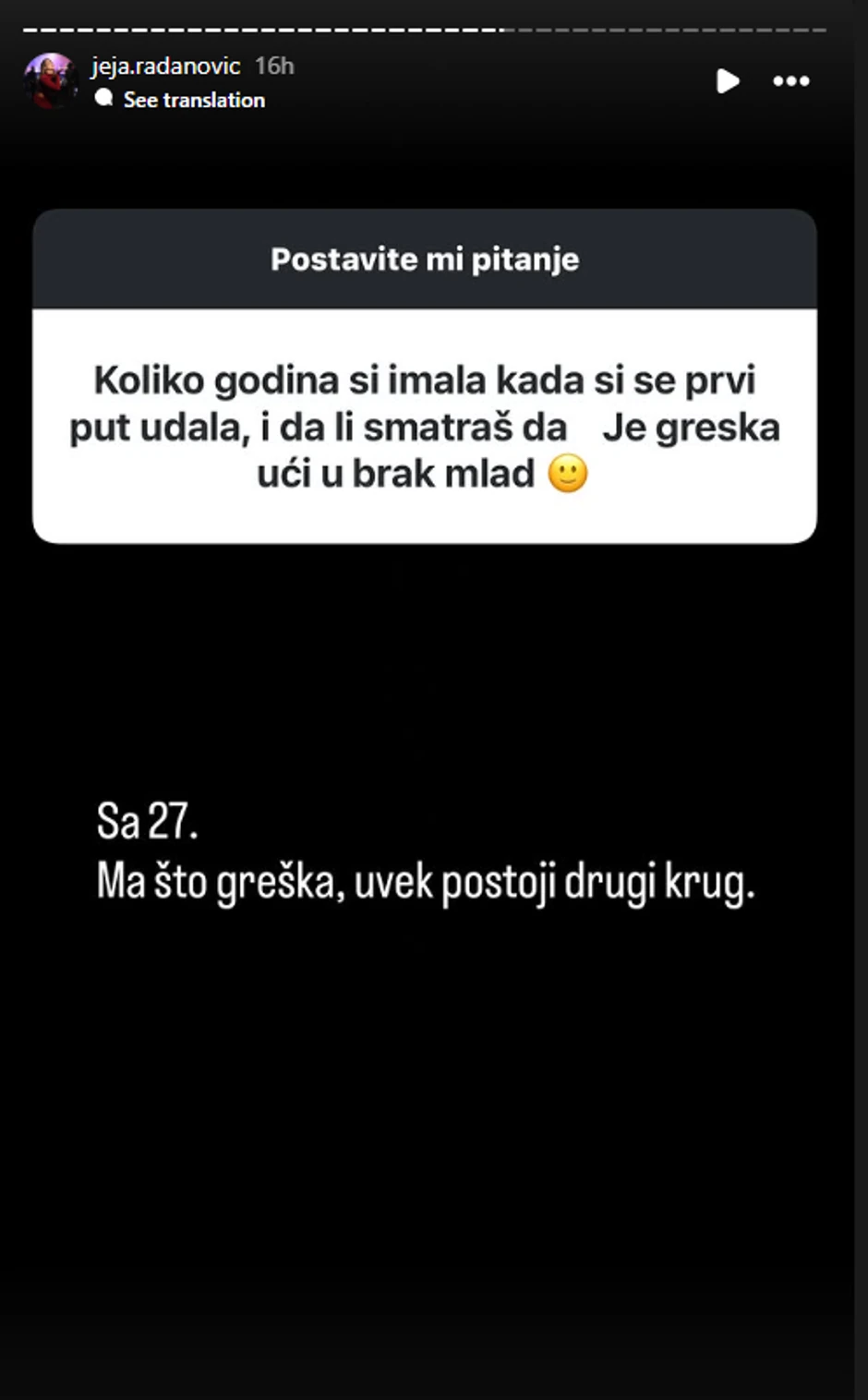 Ogovori Jelene Radanović na Instagramu