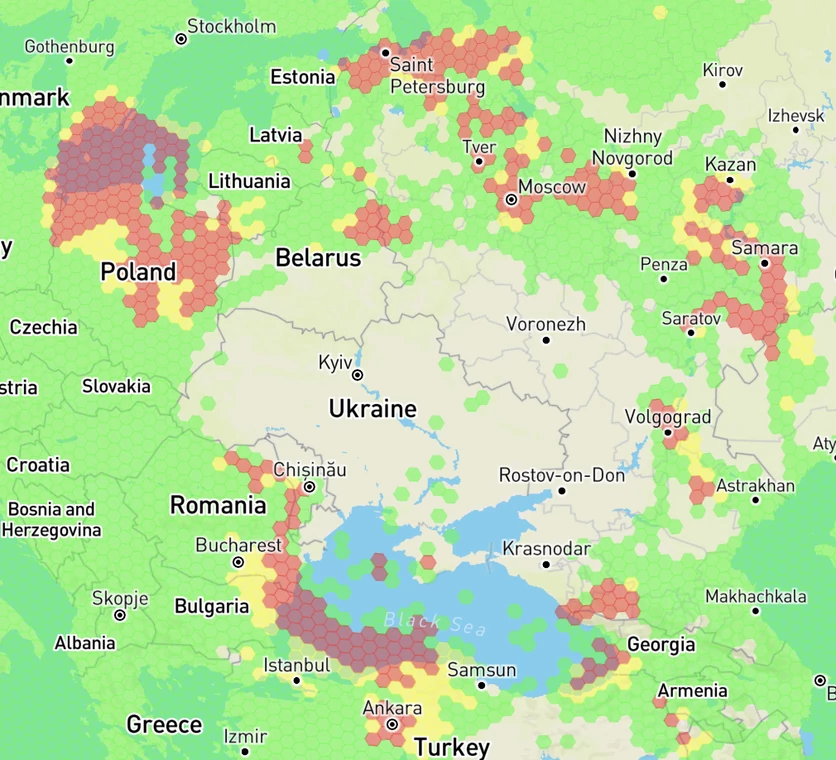 Zakłócenia GPS na świecie: odczyty w Polsce jak w najbardziej zapalnych punktach świata, fot. gpsjam.org