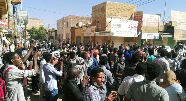 Sudanese protesters chant slogans during an anti-government demonstration in the capital Khartoum on January 6, 2019