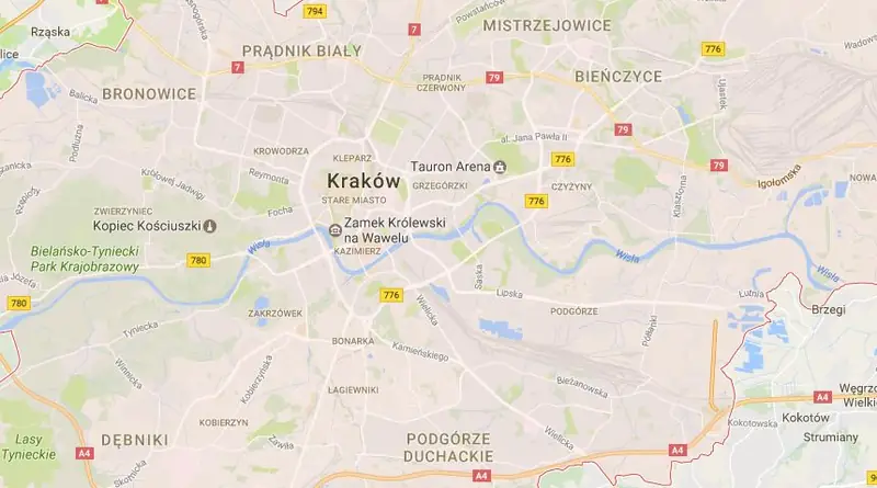 Kraków na mapie Google