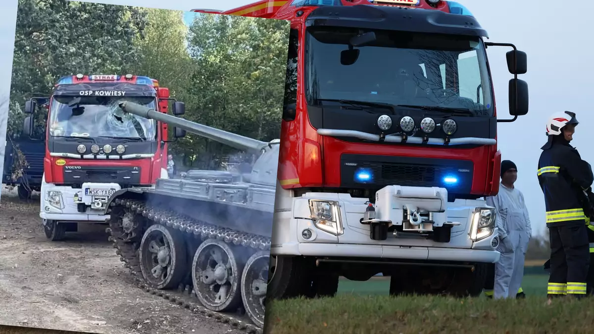 Wóz strażacki został uszkodzony przez czołg na festynie
