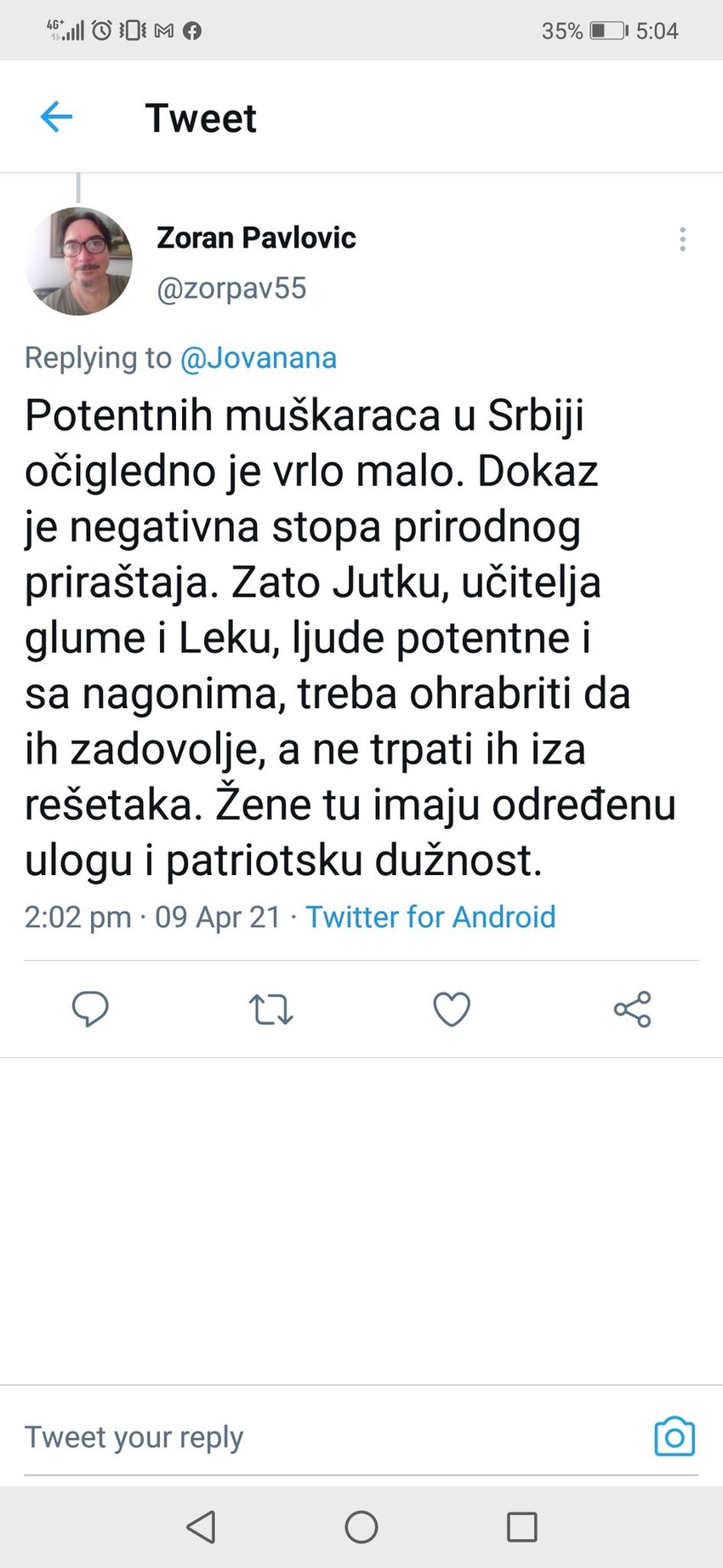 "Sporan" tvit Zorana Pavlovića