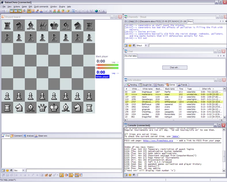 Serwer FICS w interfejsie Babaschess