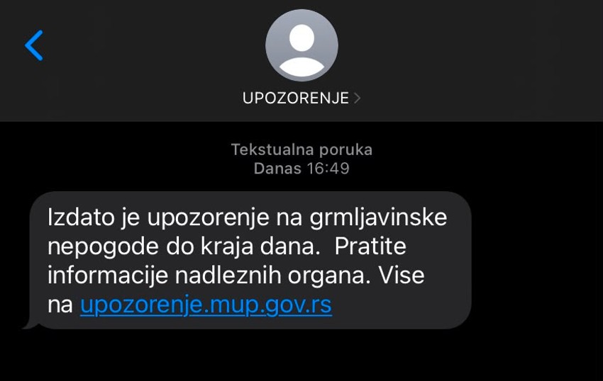 SMS upozorenje na nevreme
