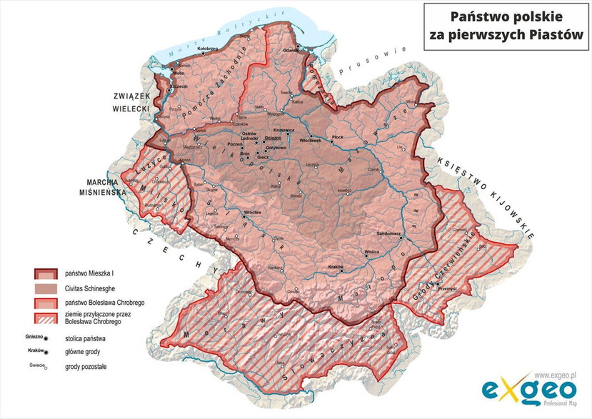 Państwo polskie za pierwszych Piastów (aut. Marcin Sobiech - EXGEO Professional Map)