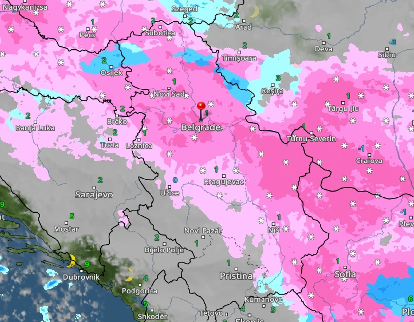 Kretanje snega u četvrtak u 7 časova 