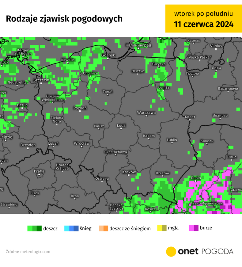 Okresami, zwłaszcza na wschodzie i północy, pojawi się deszcz